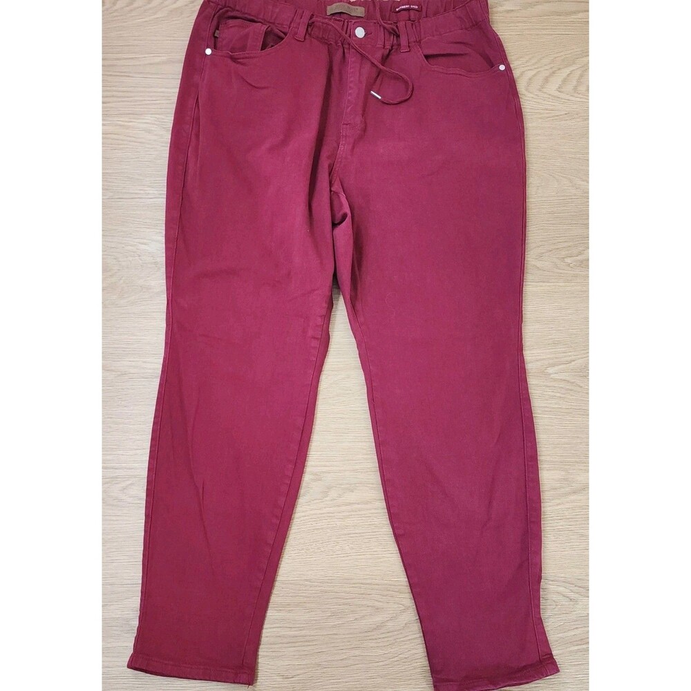 Judy Blue Joggers Womens 18W Red Jeans High Waist Stretch Drawstring Pants 38x30